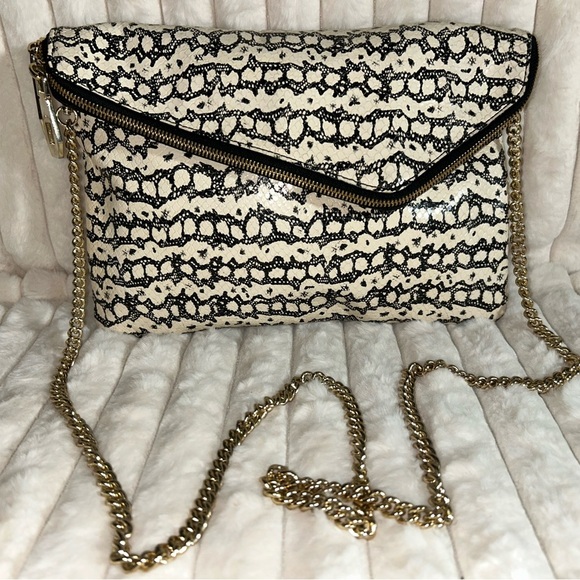 Henri Bendel Black and Cream Clutch with Chain Strap - Picture 1 of 10